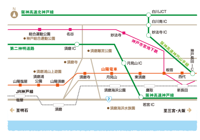 須磨へのアクセス　路線図